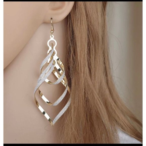 Big gold glitter earring large silver shimmer sparkle statement chunky pierced - Picture 1 of 8